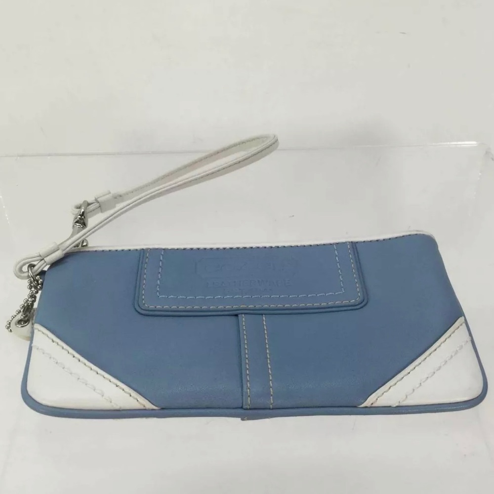 Coach Periwinkle Blue/White Embroidered Leather
